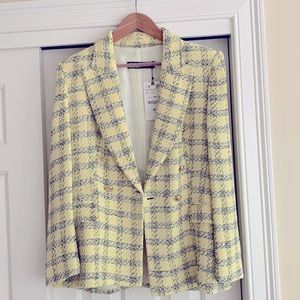 Zara double breasted textured weave blazer